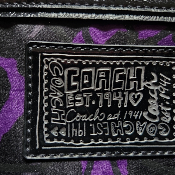 Coach Ocelot Leopard Print Purple and Black Shoulder Bag NWOT 14in X 12in - Picture 7 of 7